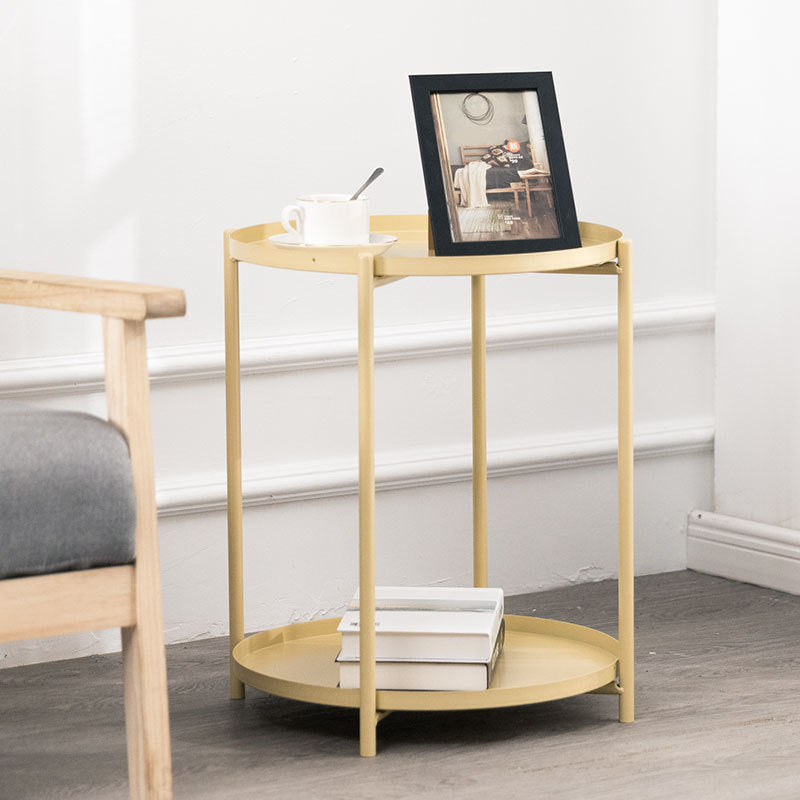 Scandinavian Living Room Round Sofa Side Table Metal Tray Top End Table