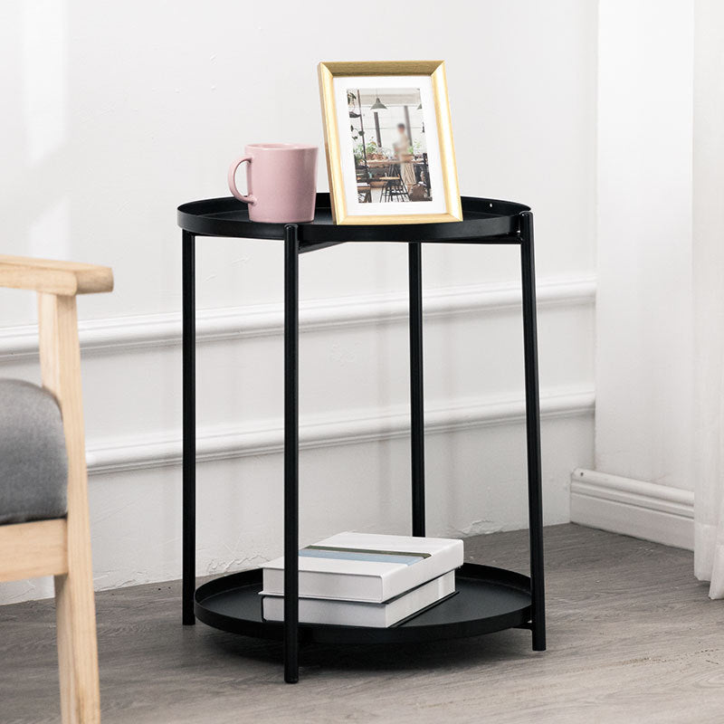Scandinavian Living Room Round Sofa Side Table Metal Tray Top End Table