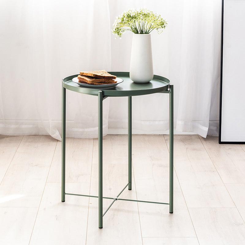 Scandinavian Living Room Round Sofa Side Table Metal Tray Top End Table