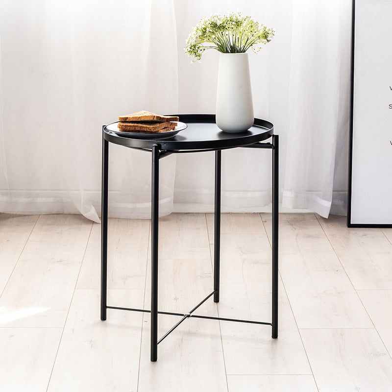 Scandinavian Living Room Round Sofa Side Table Metal Tray Top End Table
