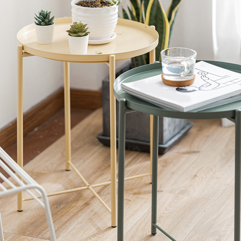 Scandinavian Living Room Round Sofa Side Table Metal Tray Top End Table