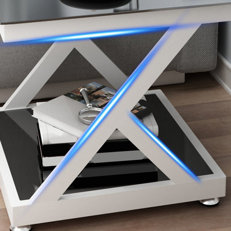 Modern Square End Table Double Tier Tempered Glass Sofa Side Table