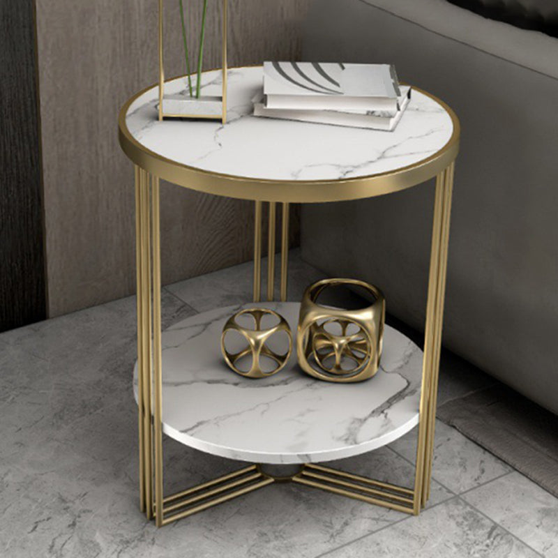 Cross Table Base Design Gold Metal Base Marble/SLATE Top Round Side Table