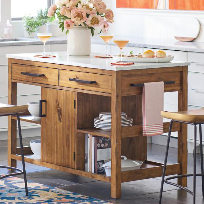 Farmhouse Stationary Kitchen Island Set Wood Rectangular Kitchen Island Set