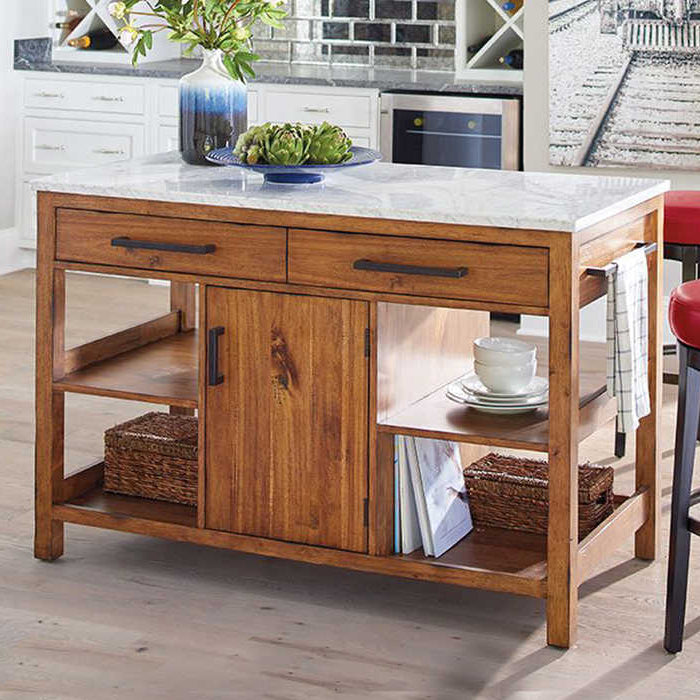 Farmhouse Stationary Kitchen Island Set Wood Rectangular Kitchen Island Set