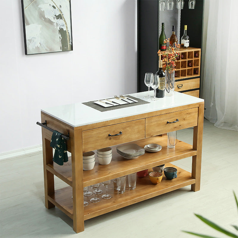 Modern Stationary Kitchen Island Set Wood Rectangular Kitchen Island Set for Home Use