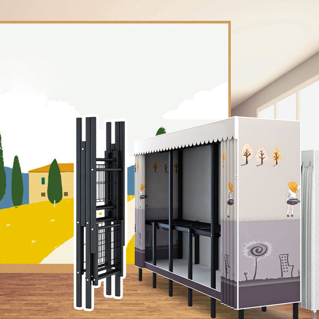 Folding Contemporary Wardrobe Armoire Steel Frame Wardrobe Cabinet for Bedroom