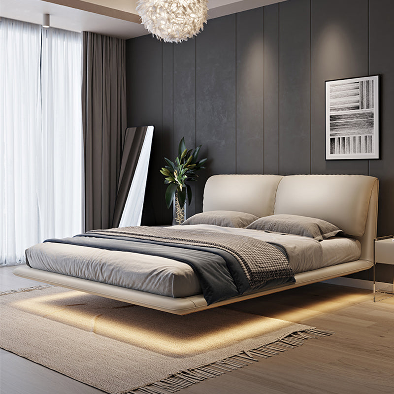 Genuine Leather Platform Bed Frame Modern Low Profile Bed Frame in Gray