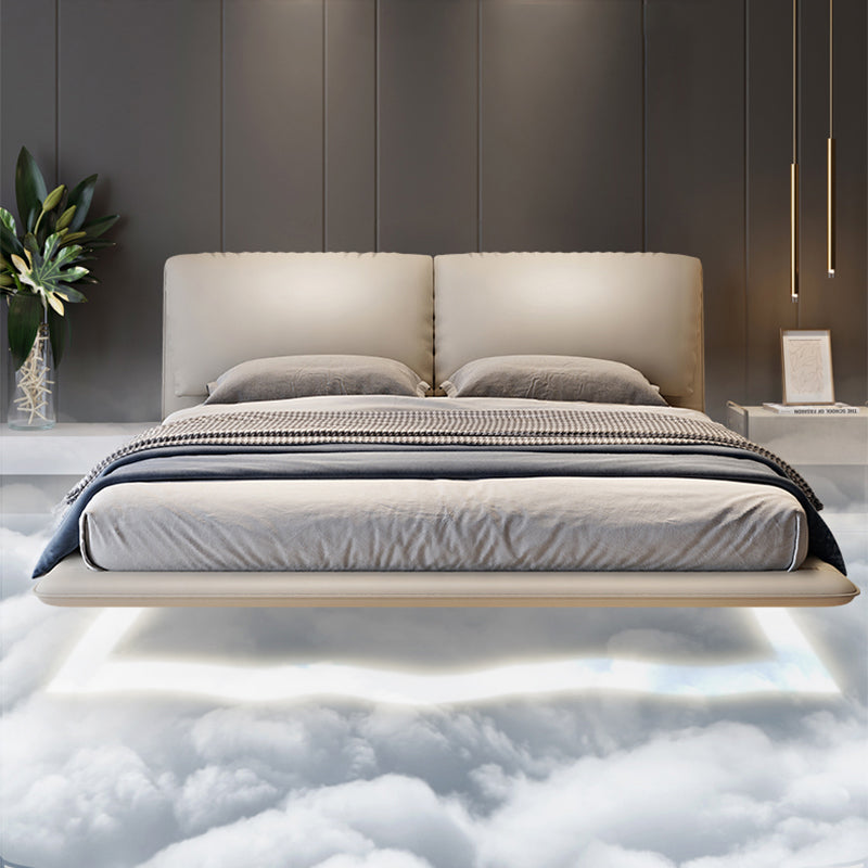 Genuine Leather Platform Bed Frame Modern Low Profile Bed Frame in Gray