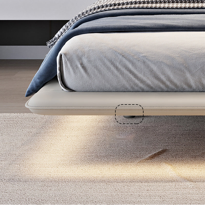 Genuine Leather Platform Bed Frame Modern Low Profile Bed Frame in Gray