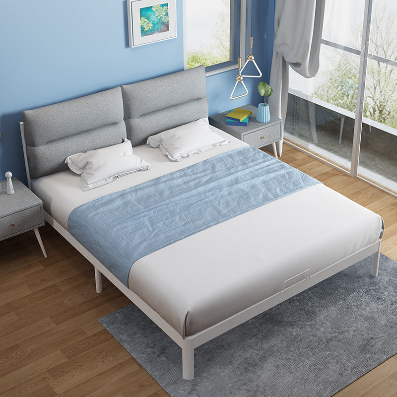 Contemporary Metal Platform Bed Panel Frame with Upholstered Headboard