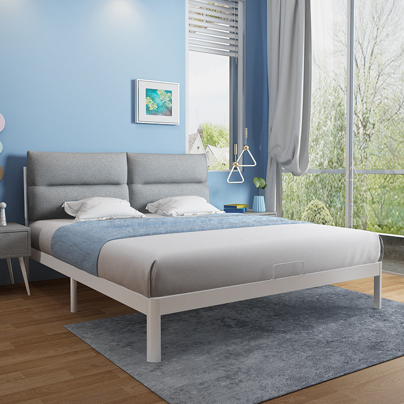 Contemporary Metal Platform Bed Panel Frame with Upholstered Headboard