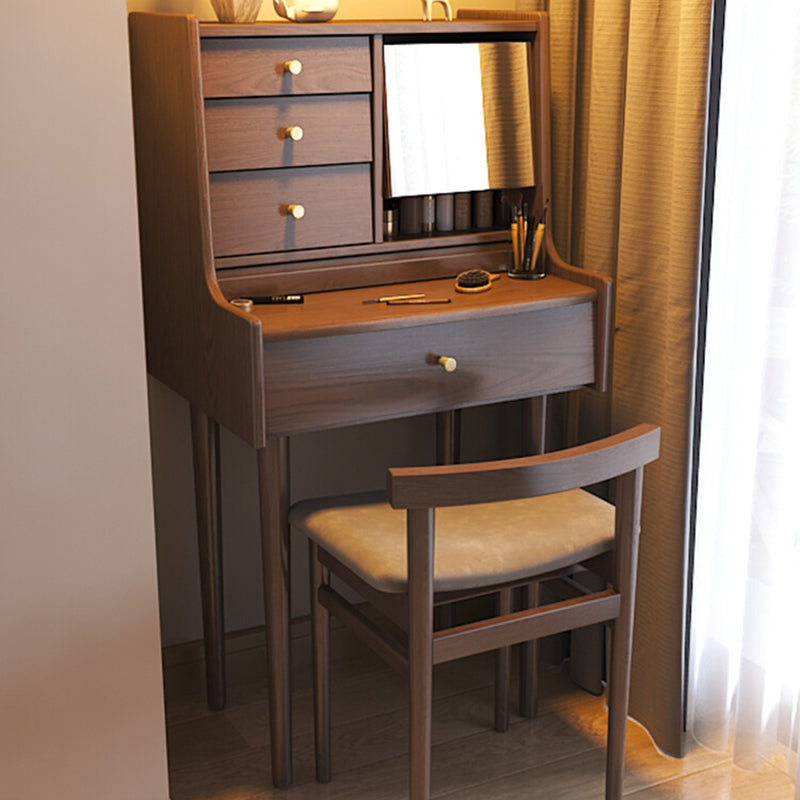 Traditional Wooden Makeup Vanity Desk Table with Stool for Bedroom
