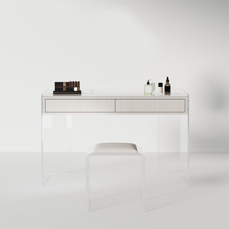 White Make-up Vanity with 2 Drawers and Stool for Bedroom 31.5" High