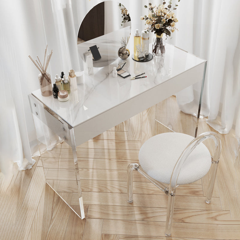 White Slate Top Make-up Vanity with Drawer for Bedroom 29.5"