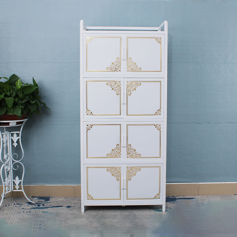 White Aluminum Frame Sideboard Tempered Glass Top Cupboard for Kitchen