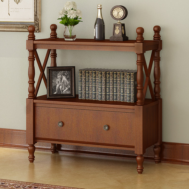 Etagere Open Back Bookshelf Nordic Solid Wood Bookcase with Drawer