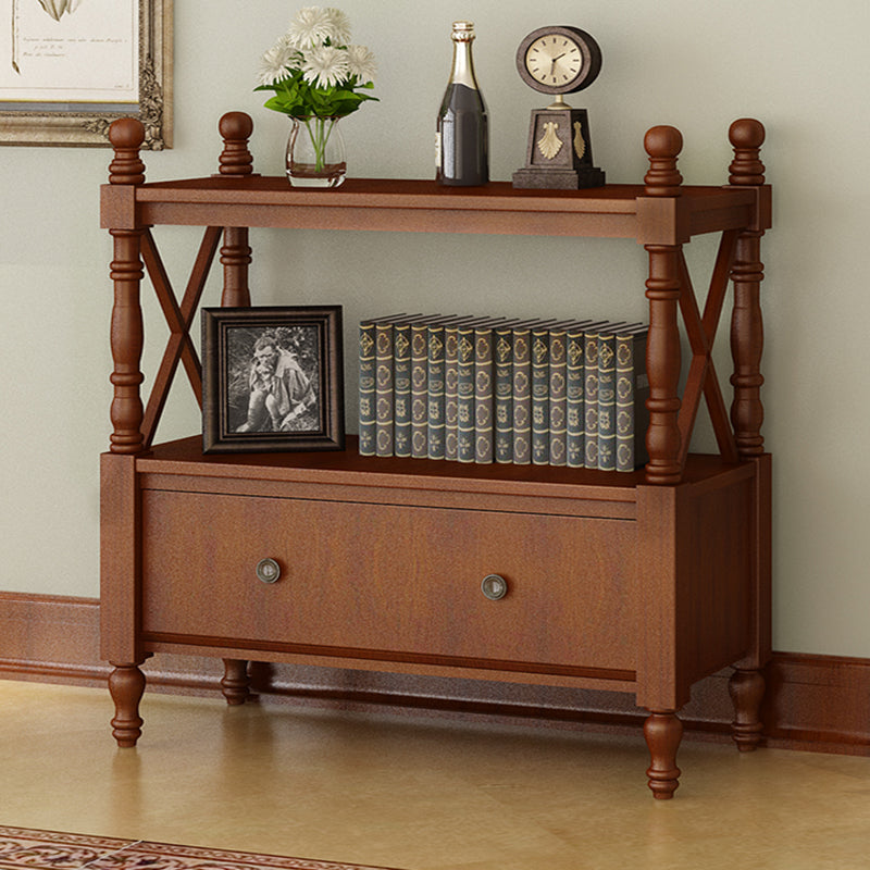 Etagere Open Back Bookshelf Nordic Solid Wood Bookcase with Drawer