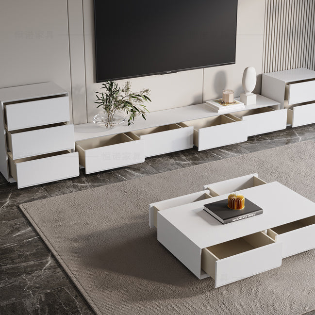 Wood / Marble White TV Stand Modernism TV Stand With Drawers