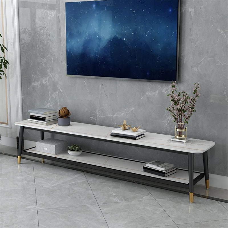 Glam Style Stone TV Stand 2 Shelves Open Storage TV Stand Console