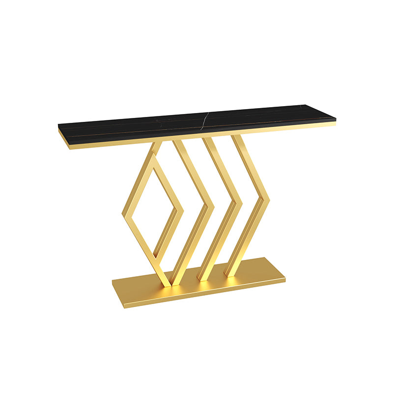 Stain Resistant Glam Slate and Metal Console Table Abstract for Hall
