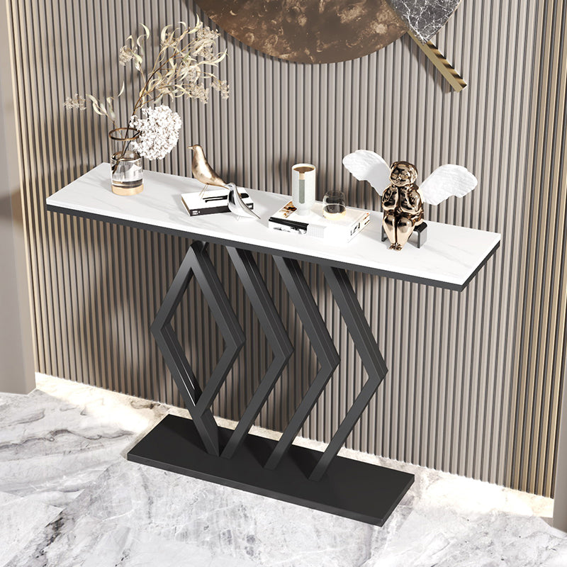 Stain Resistant Glam Slate and Metal Console Table Abstract for Hall