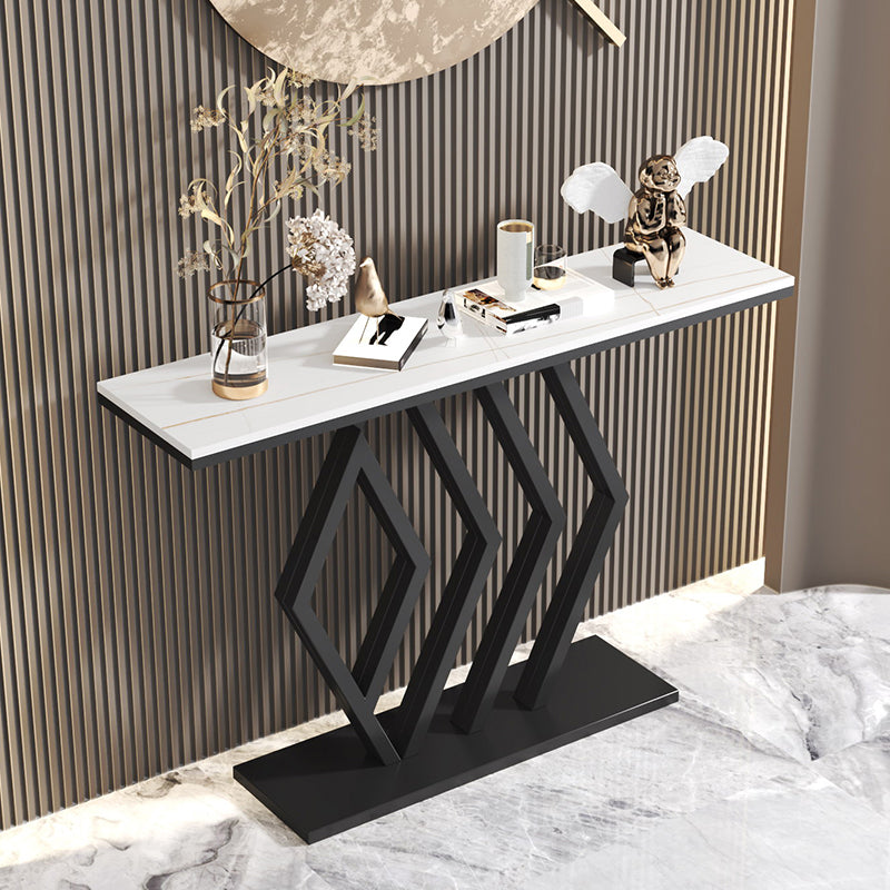 Stain Resistant Glam Slate and Metal Console Table Abstract for Hall