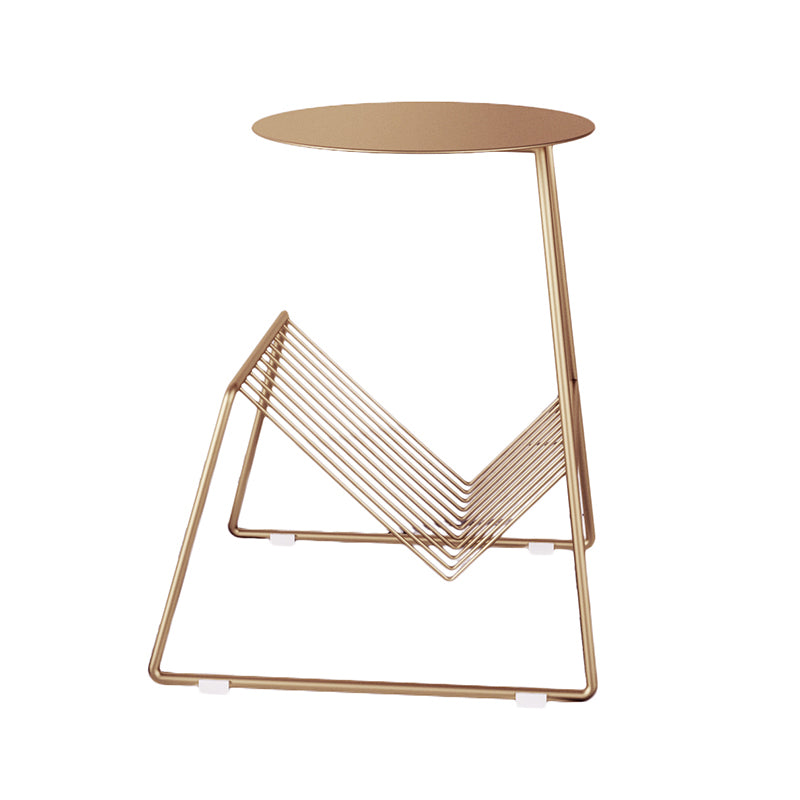 Mid-Century Metal Round Top Side Table Abstract End Table with Magazine Rack