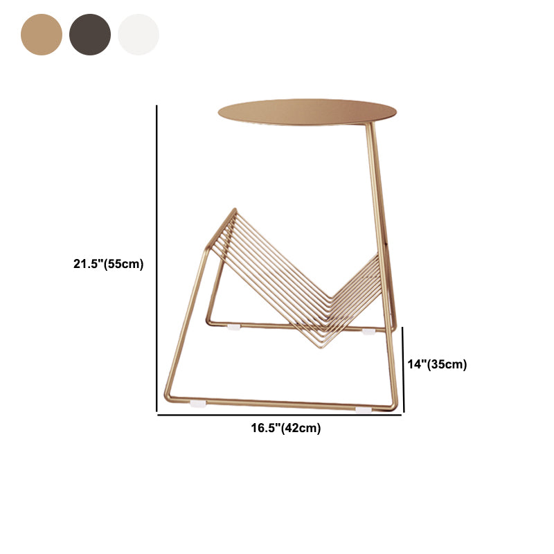 Mid-Century Metal Round Top Side Table Abstract End Table with Magazine Rack