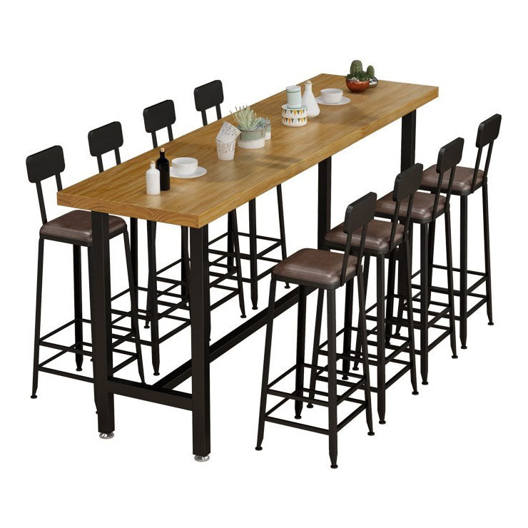 Rectangle Pine Wood Top Bar Table Industrial Bar Table with Trestle Base in Black
