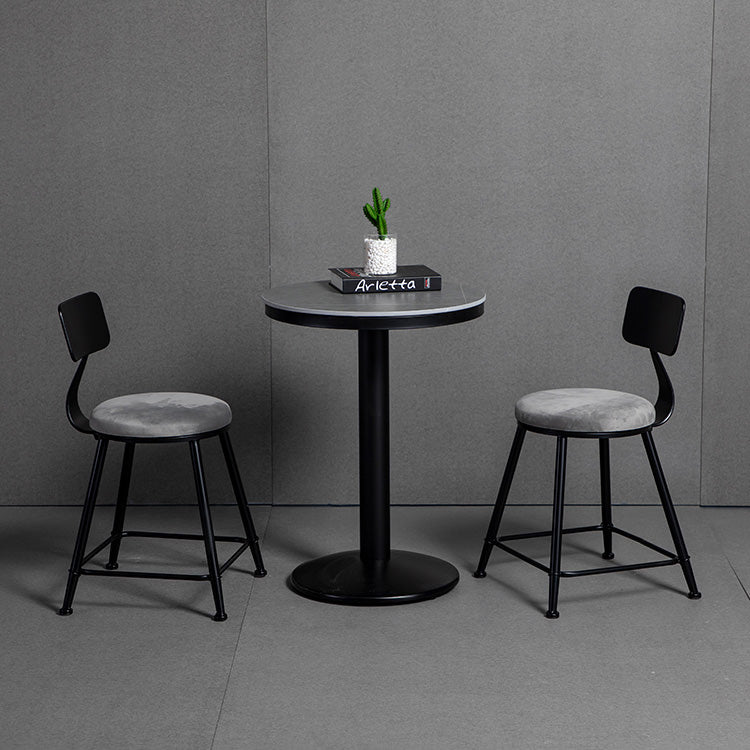 1/3 Pieces Industrial Iron Bar Table Set Round Bistro Set with Grey Stone Top