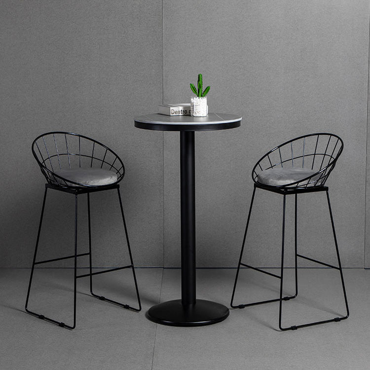1/3 Pieces Industrial Iron Bar Table Set Round Bistro Set with Grey Stone Top