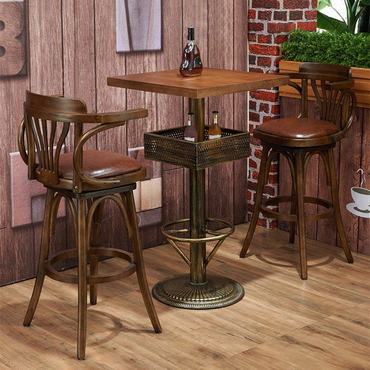 Industrial Solid Wood Bar Table Set 1/3/4/5 Pieces Counter Table with High Stools