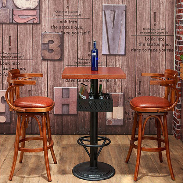 Industrial Solid Wood Bar Table Set 1/3/4/5 Pieces Counter Table with High Stools