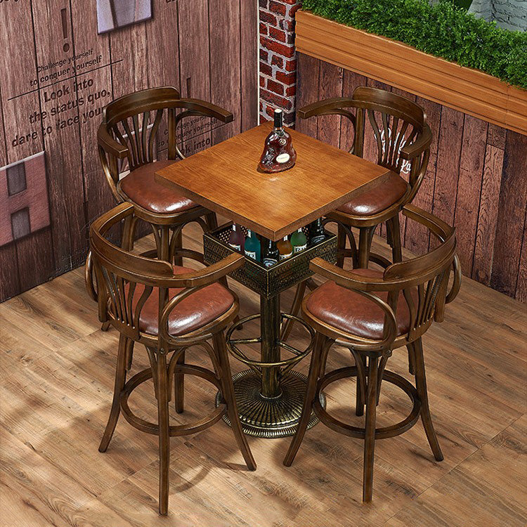 Industrial Solid Wood Bar Table Set 1/3/4/5 Pieces Counter Table with High Stools