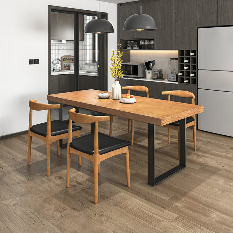 Industrial Dining Table Set 1/3/4/5/7 Pieces Solid Wood Top Table with Cow Horn Chairs