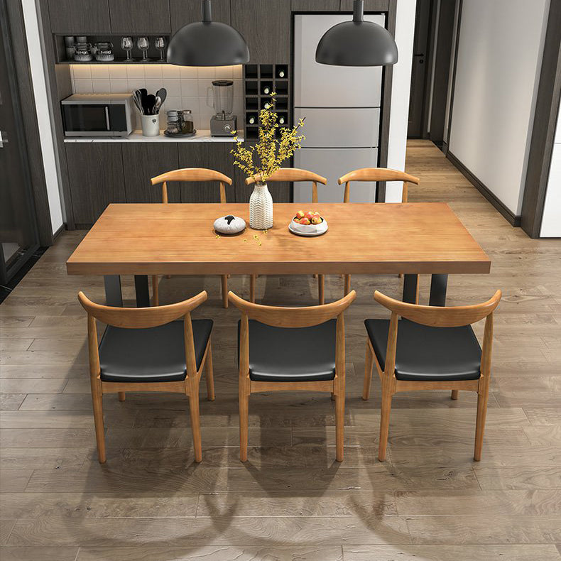 Industrial Dining Table Set 1/3/4/5/7 Pieces Solid Wood Top Table with Cow Horn Chairs