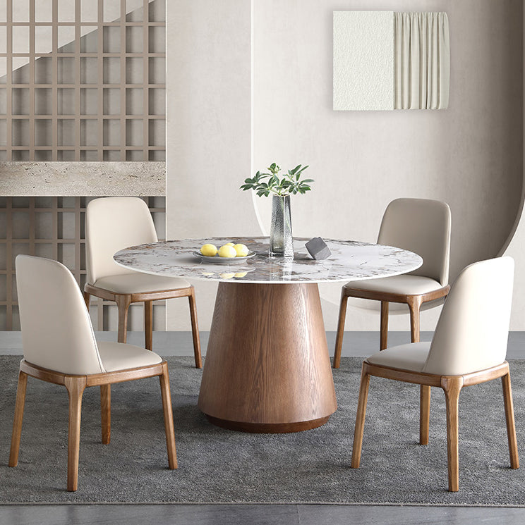 Round Dining Table Set 1/4/5/7 Pieces Solid Wood Pedestal Dining Table and Chairs