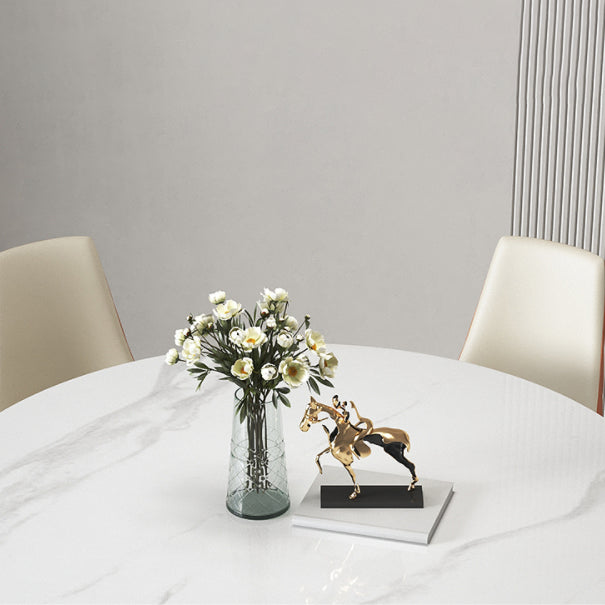 Sintered Stone Top Dining Table in White Luxury Kitchen Table with Pedestal Base