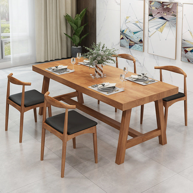 Solid Wood Top Dining Table Rectangle Pine Wood Table with Trestle Base