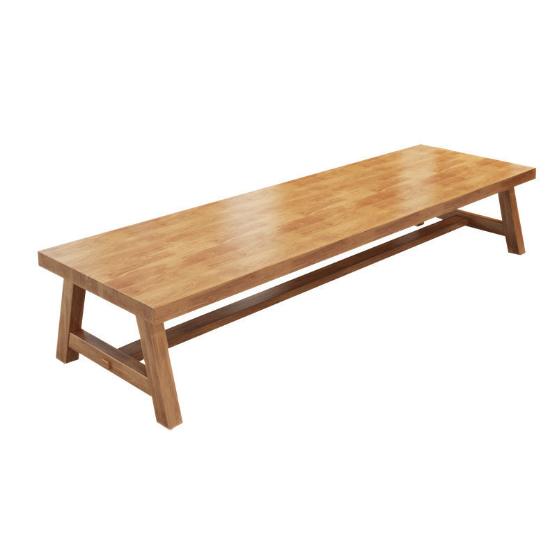 Solid Wood Top Dining Table Rectangle Pine Wood Table with Trestle Base