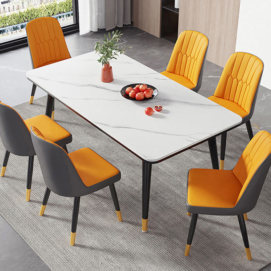 Rectangular Sintered Stone Dining Table Modern 4 Legs Furniture in Matte Finish