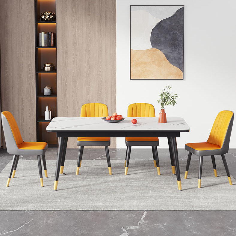 Rectangular Sintered Stone Dining Table Modern 4 Legs Furniture in Matte Finish