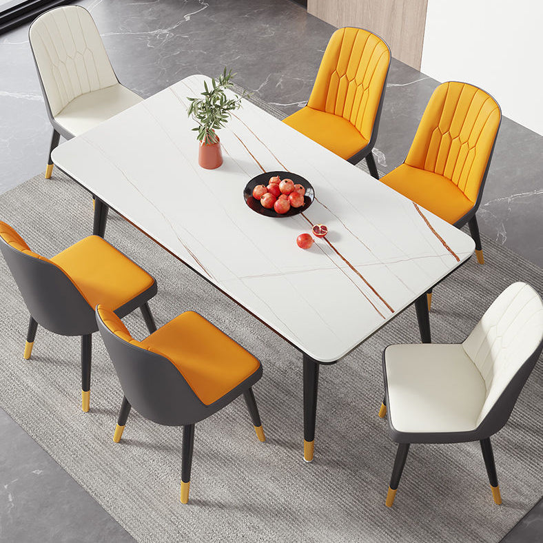 Rectangular Sintered Stone Dining Table Modern 4 Legs Furniture in Matte Finish