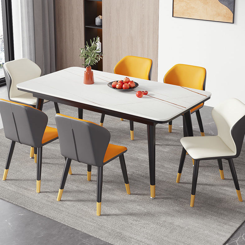 Rectangular Sintered Stone Dining Table Modern 4 Legs Furniture in Matte Finish