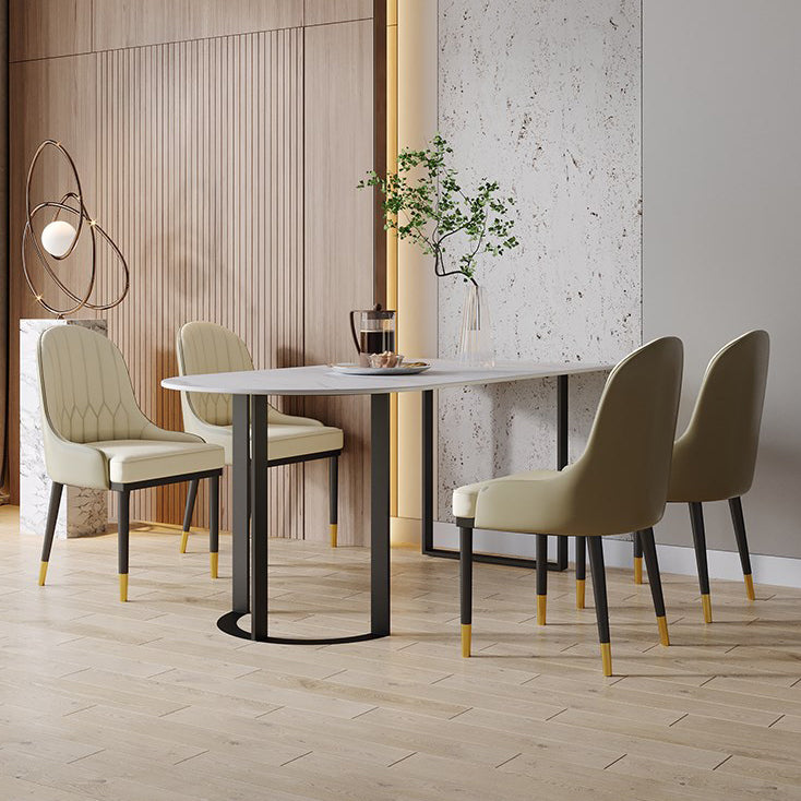 Contemporary Dining Table Stone Dining Site Table with Double Pedestal