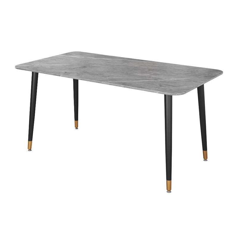 Luxury Sintered Stone Top Table Rectangle Home Desk with 4 Black Metal Legs