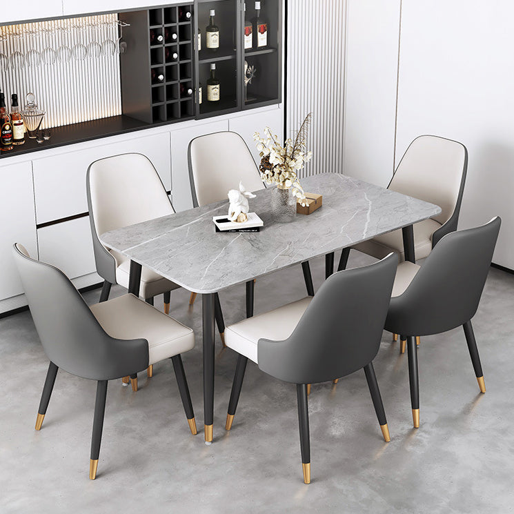 Luxury Sintered Stone Top Table Rectangle Home Desk with 4 Black Metal Legs