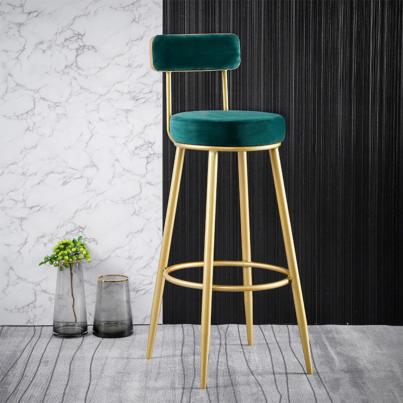 Nordic Glam Style Bar Stool Round Bar Stool with Metal Legs for Home