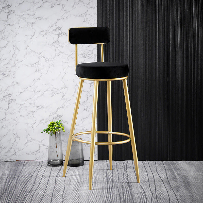 Nordic Glam Style Bar Stool Round Bar Stool with Metal Legs for Home
